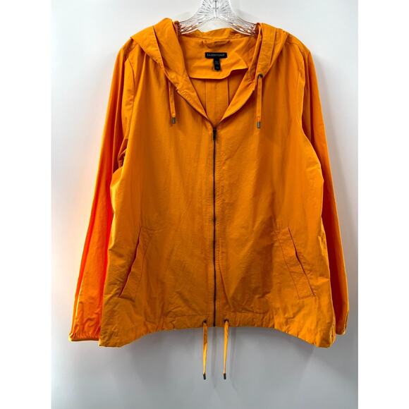 Eileen Fisher Womens Yellow Long Sleeve Full Zip Windbreaker Hoodie Jacket Large